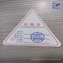 Artículo de papel de triángulo duradero Adhesivo QC PASS pegatinas de etiquetas de impresión